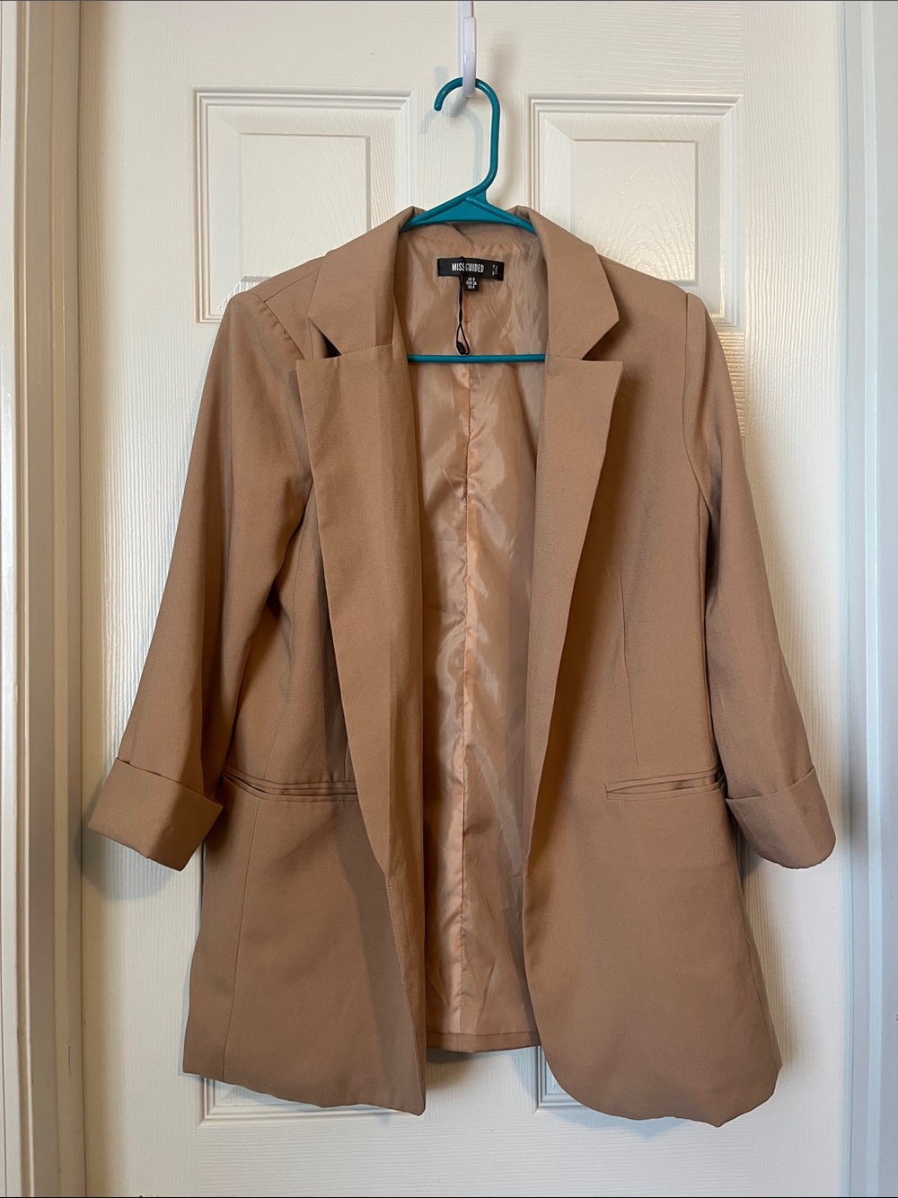 Missguided Beige Open-Front Blazer with Rolled Cuffs